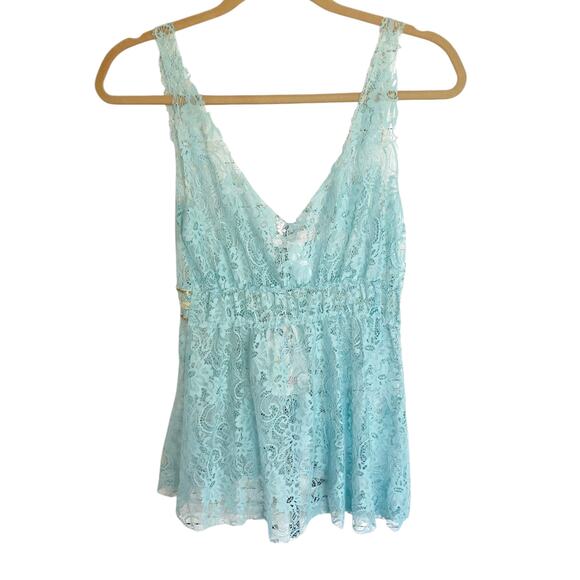 Zoompy Blue Sheer Lace Babydoll Tank Size S Fairy Angelcore Bohemian Feminine - Picture 2 of 5